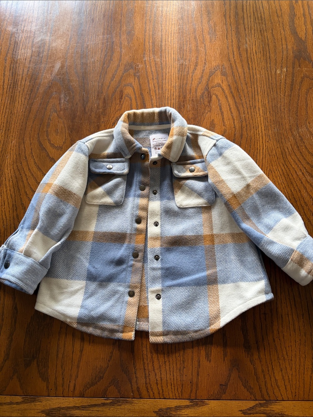Toddler Girls Plaid Button-Front Jacket - Light Blue & Cream 4T